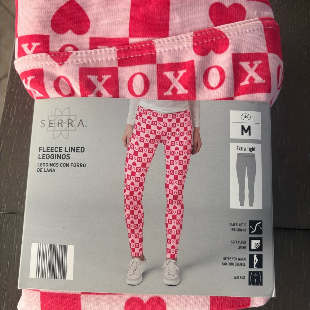 Serra Pink and Red Heart Pattern Leggings - Picture 1 of 1
